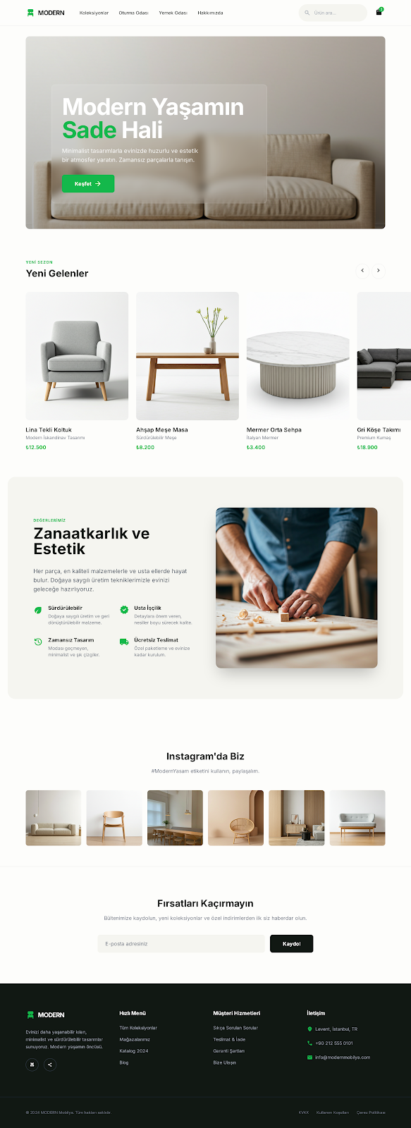 Minimalist Modern Mobilya Anasayfa